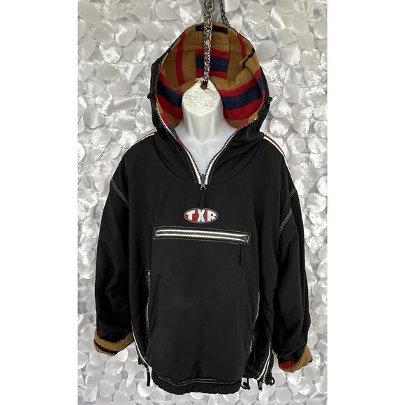 Vintage 90s SWEDISH Men’s Large Black Nylon & Fleece Reversible Zip Pullover - Picture 1 of 10